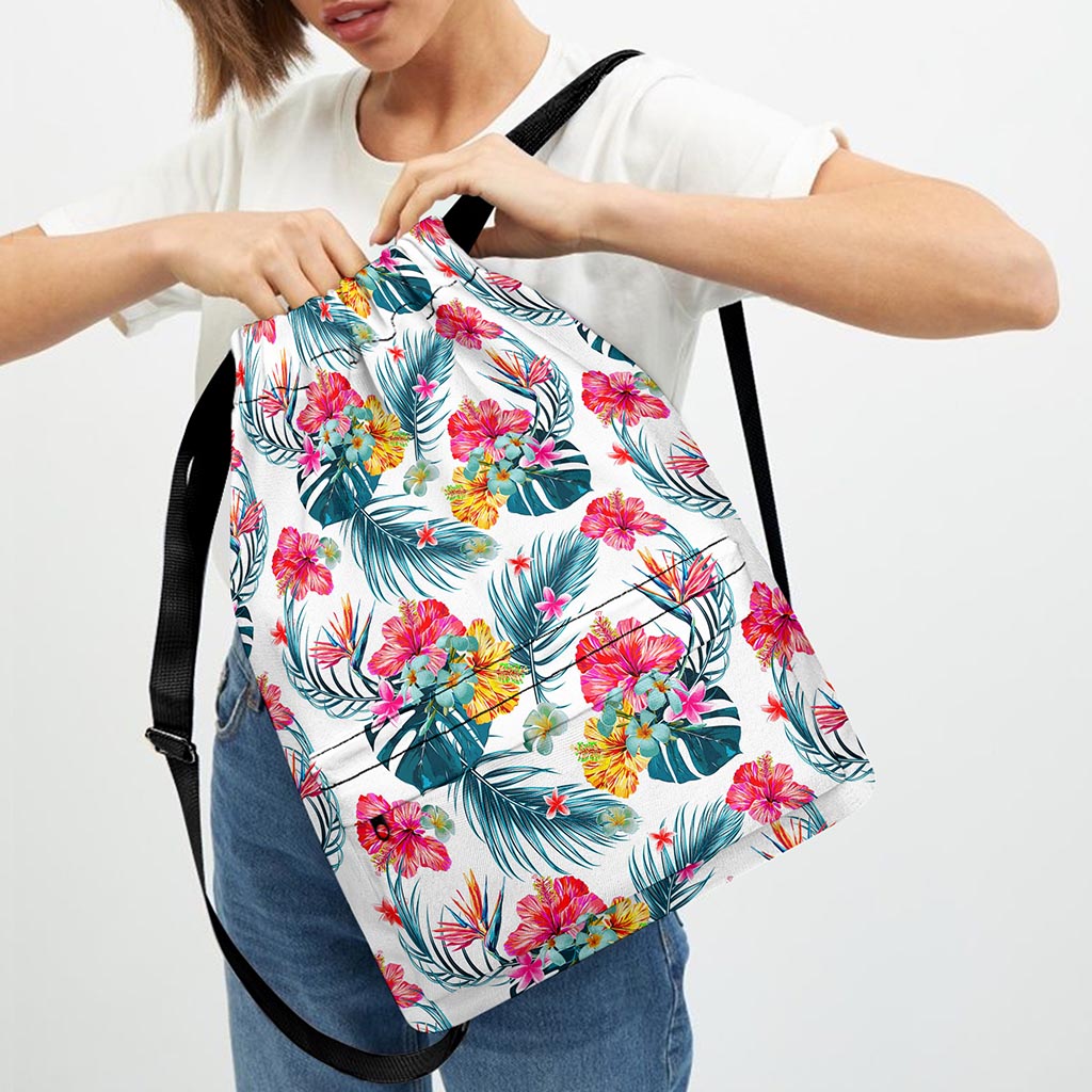 Aloha Hawaii Floral Pattern Print Drawstring Backpack