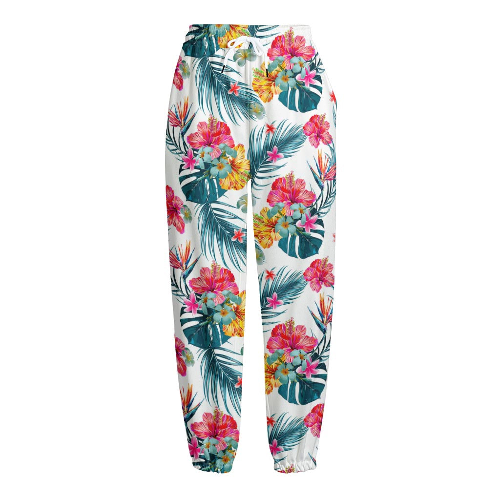 Aloha Hawaii Floral Pattern Print Fleece Lined Knit Pants