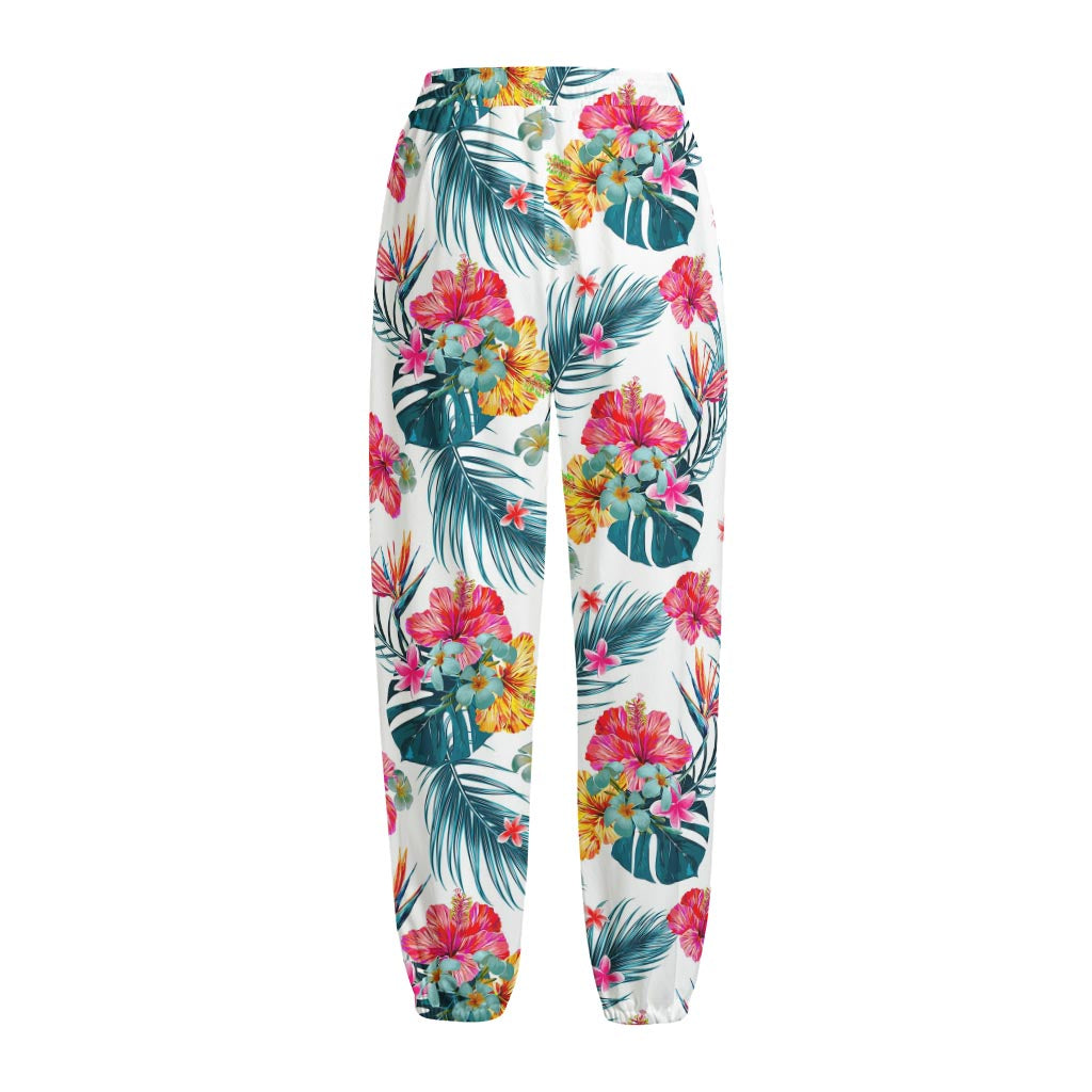 Aloha Hawaii Floral Pattern Print Fleece Lined Knit Pants