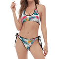 Aloha Hawaii Floral Pattern Print Halter Scoop Tie Side Bikini