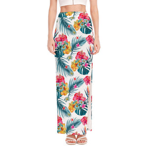 Aloha Hawaii Floral Pattern Print High Slit Maxi Skirt