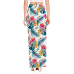 Aloha Hawaii Floral Pattern Print High Slit Maxi Skirt