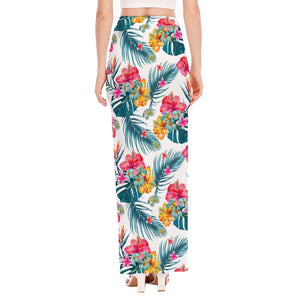 Aloha Hawaii Floral Pattern Print High Slit Maxi Skirt