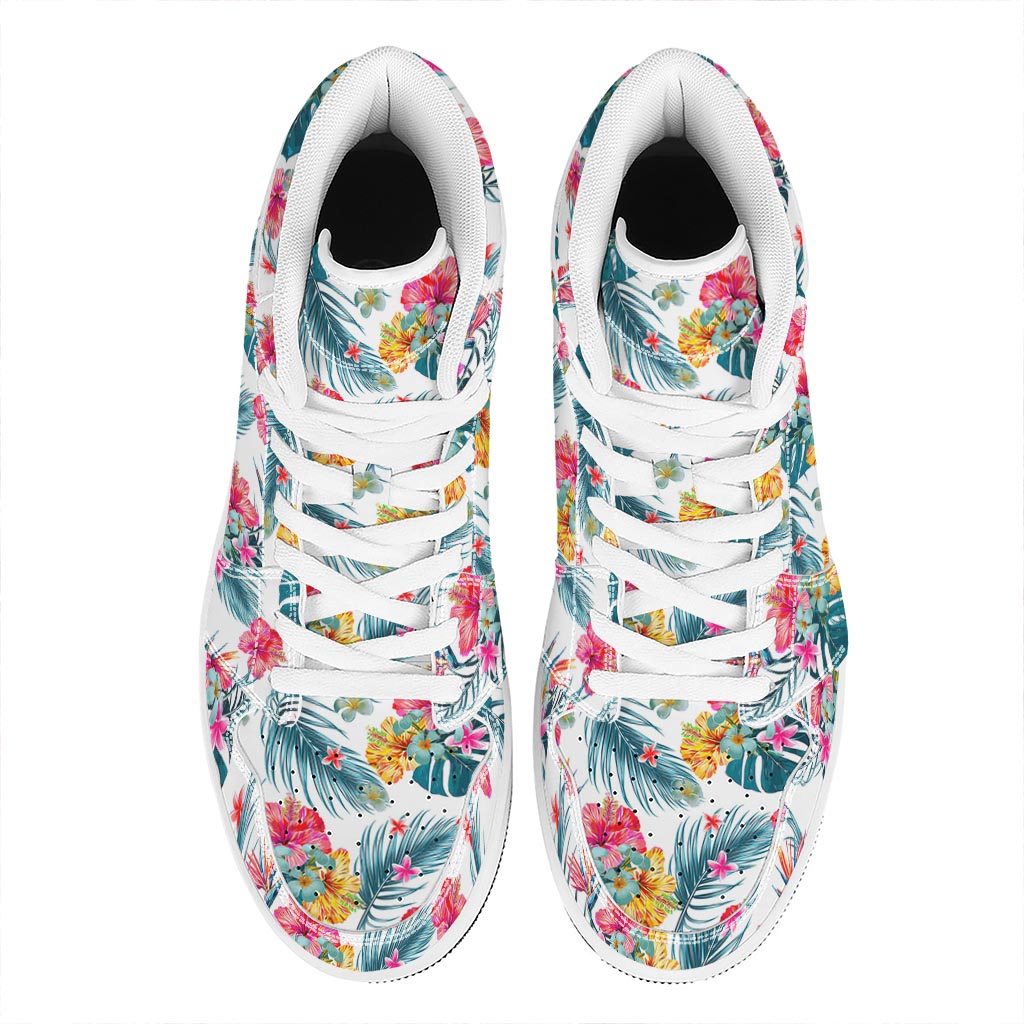 Aloha Hawaii Floral Pattern Print High Top Leather Sneakers