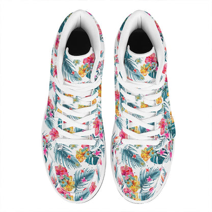 Aloha Hawaii Floral Pattern Print High Top Leather Sneakers