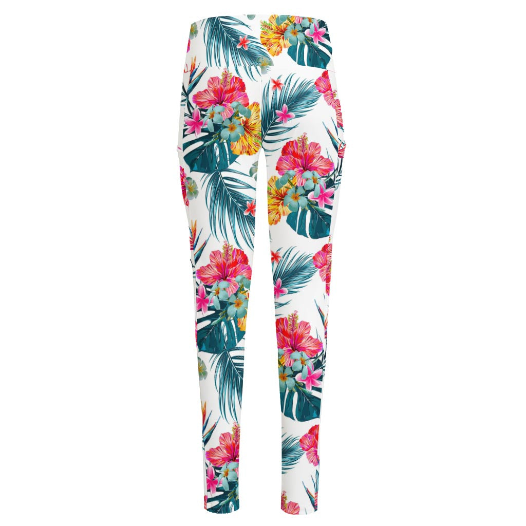 Aloha Hawaii Floral Pattern Print High-Waisted Pocket Leggings