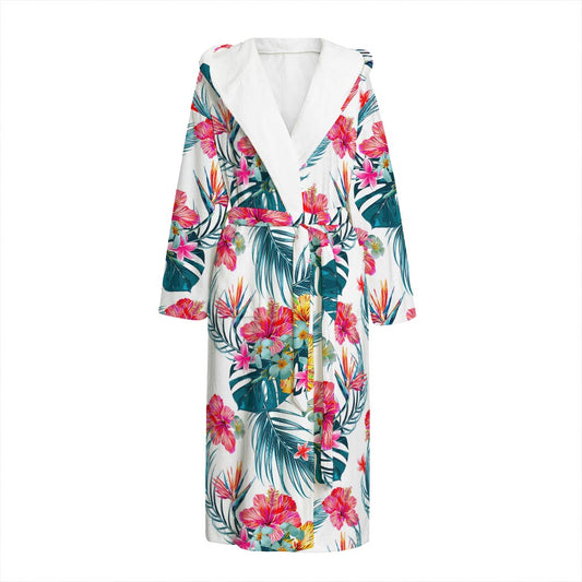 Aloha Hawaii Floral Pattern Print Hooded Bathrobe