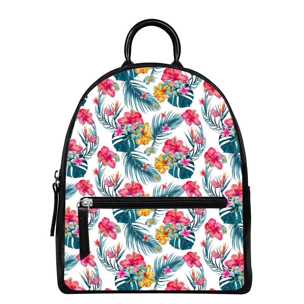 Aloha Hawaii Floral Pattern Print Leather Backpack