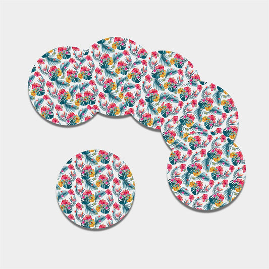 Aloha Hawaii Floral Pattern Print Leather Coaster Set