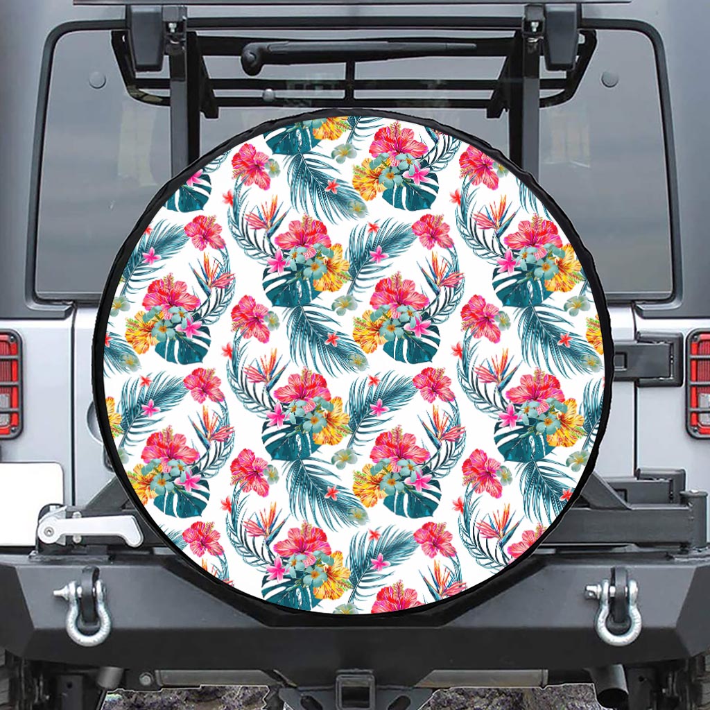 Aloha Hawaii Floral Pattern Print Leather Spare Tire Cover