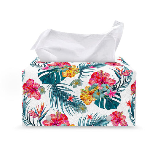 Aloha Hawaii Floral Pattern Print Leather Tissue Box Cover