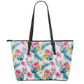 Aloha Hawaii Floral Pattern Print Leather Tote Bag With Zipper