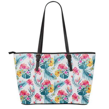 Aloha Hawaii Floral Pattern Print Leather Tote Bag