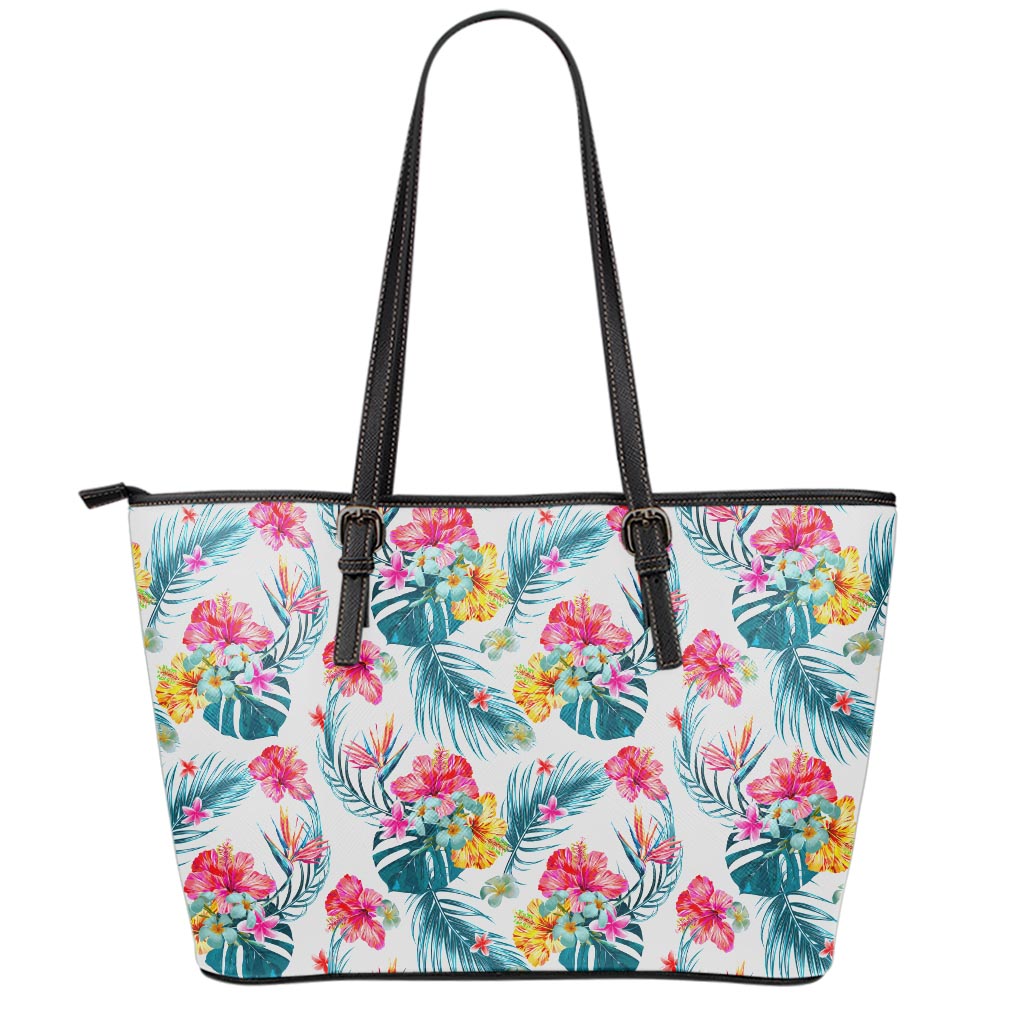 Aloha Hawaii Floral Pattern Print Leather Tote Bag