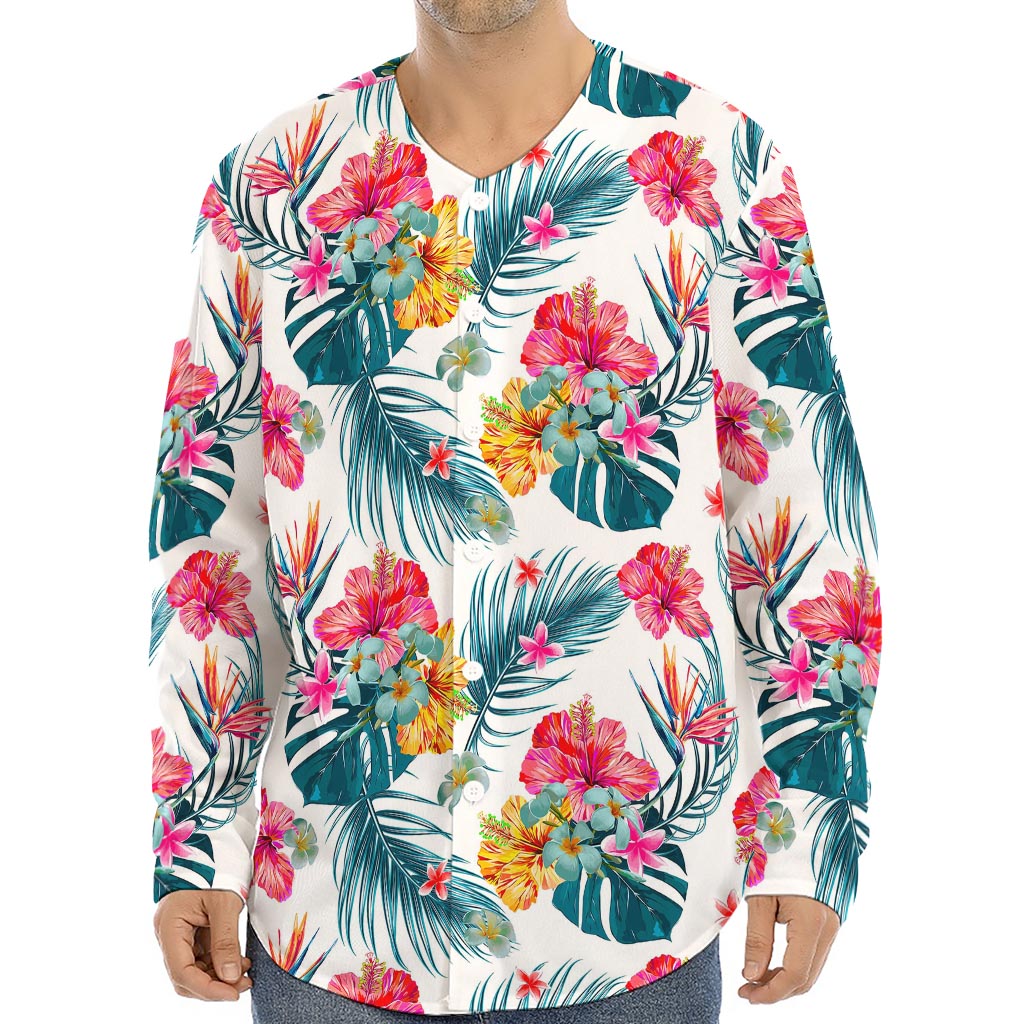 Aloha Hawaii Floral Pattern Print Long Sleeve Baseball Jersey