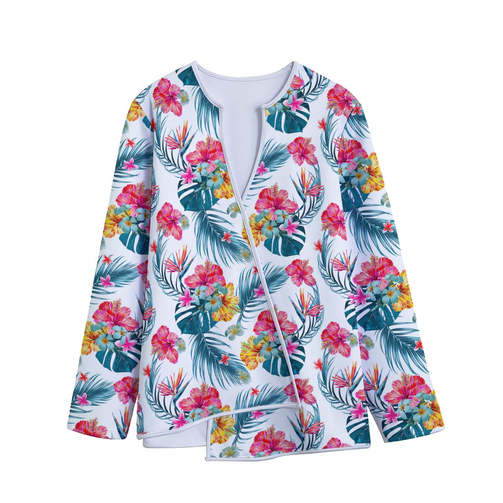 Aloha Hawaii Floral Pattern Print Long Sleeve Short Coat