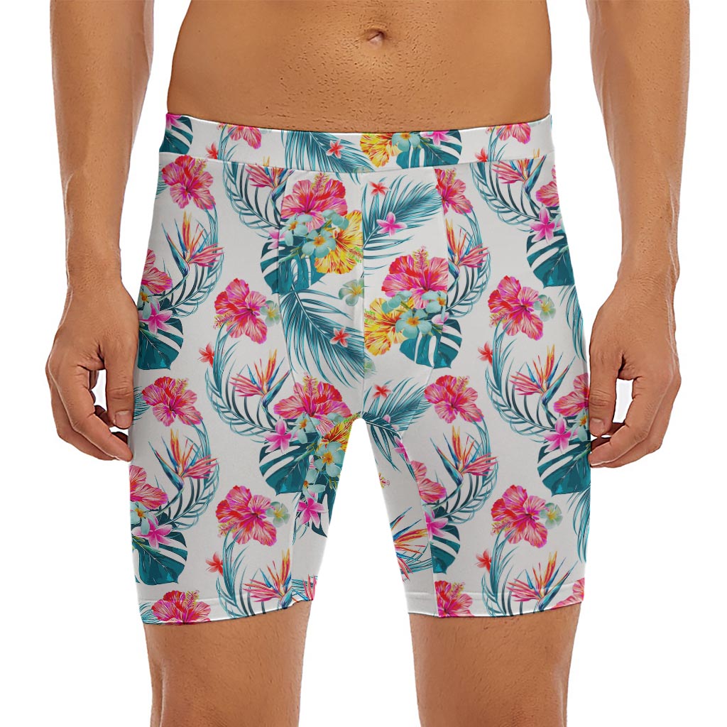 Aloha Hawaii Floral Pattern Print Men's Long Boxer Briefs