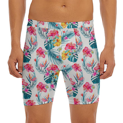 Aloha Hawaii Floral Pattern Print Men's Long Boxer Briefs