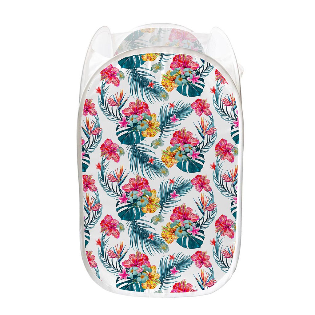 Aloha Hawaii Floral Pattern Print Mesh Laundry Hamper