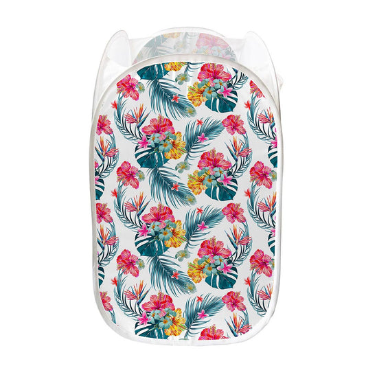 Aloha Hawaii Floral Pattern Print Mesh Laundry Hamper