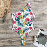 Aloha Hawaii Floral Pattern Print One Shoulder Bodysuit