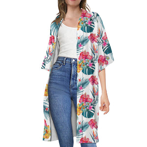 Aloha Hawaii Floral Pattern Print Open Front Beach Cover Up