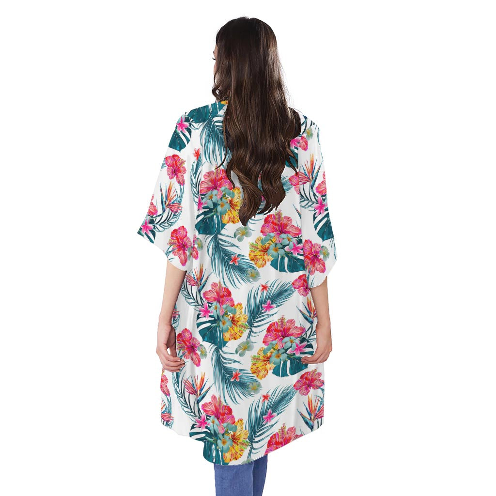 Aloha Hawaii Floral Pattern Print Open Front Beach Cover Up