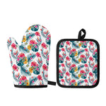 Aloha Hawaii Floral Pattern Print Oven Mitt And Pot Holder Set