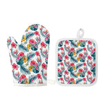 Aloha Hawaii Floral Pattern Print Oven Mitt And Pot Holder Set