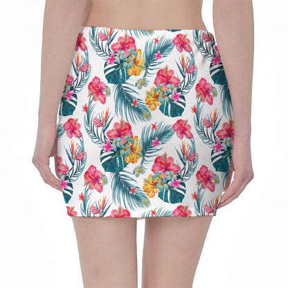Aloha Hawaii Floral Pattern Print Pencil Mini Skirt