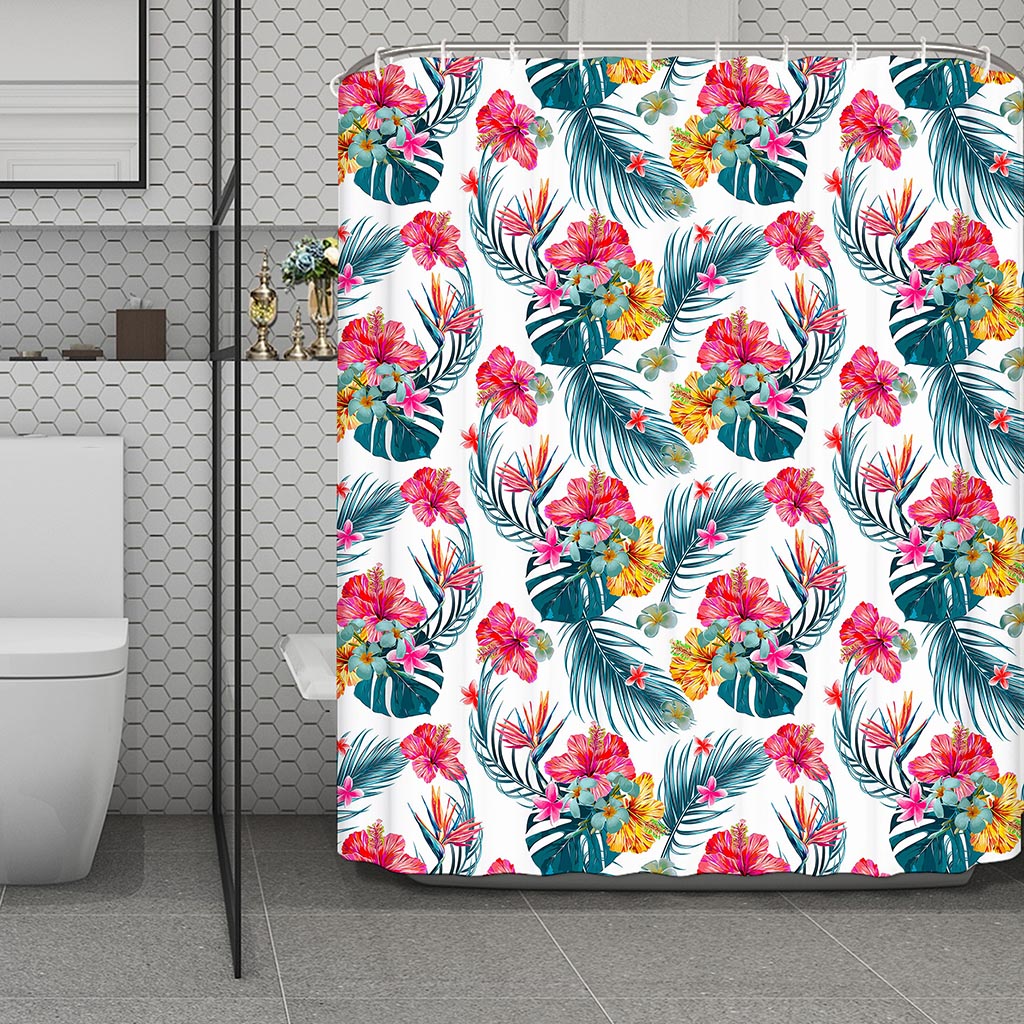 Aloha Hawaii Floral Pattern Print Polyester Shower Curtain