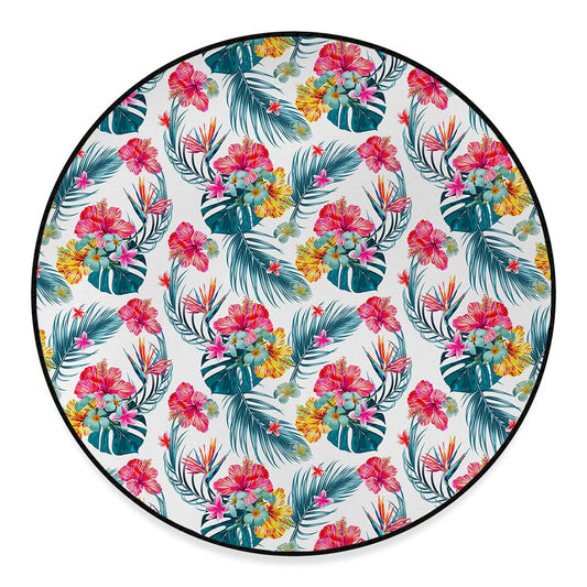 Aloha Hawaii Floral Pattern Print Round Floor Mat