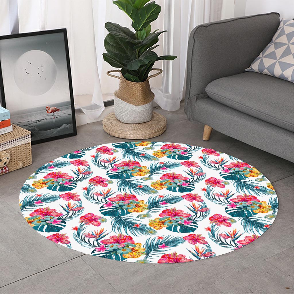 Aloha Hawaii Floral Pattern Print Round Rug