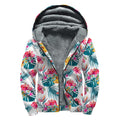 Aloha Hawaii Floral Pattern Print Sherpa Lined Zip Up Hoodie