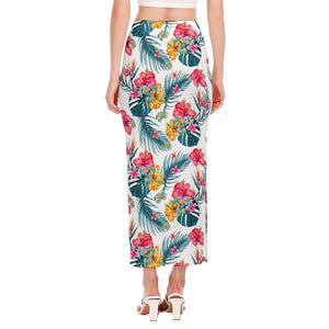 Aloha Hawaii Floral Pattern Print Side Slit Maxi Skirt