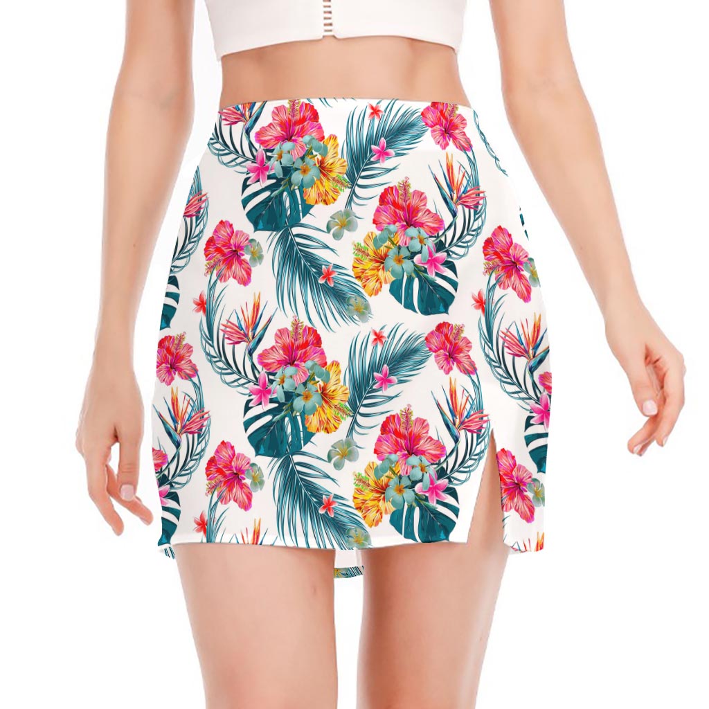 Aloha Hawaii Floral Pattern Print Side Slit Mini Skirt