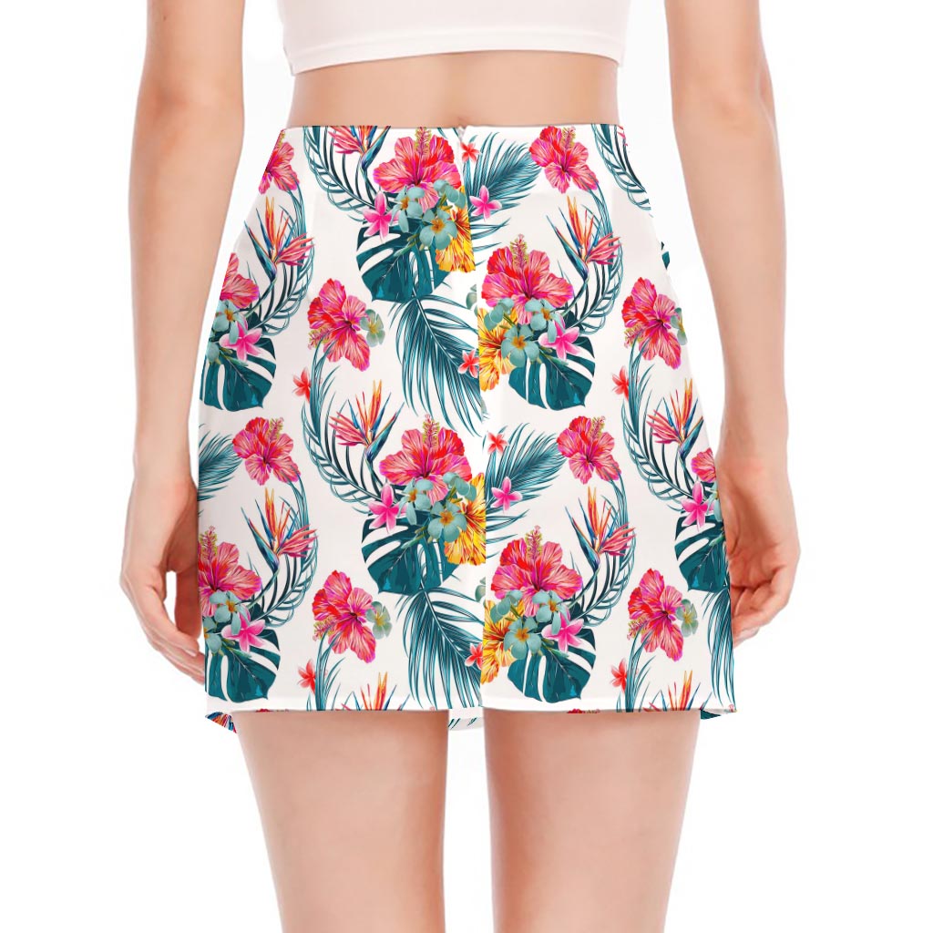 Aloha Hawaii Floral Pattern Print Side Slit Mini Skirt