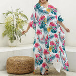 Aloha Hawaii Floral Pattern Print Silk V-Neck Kaftan Dress