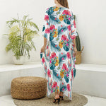 Aloha Hawaii Floral Pattern Print Silk V-Neck Kaftan Dress