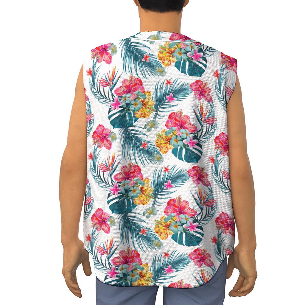 Aloha Hawaii Floral Pattern Print Sleeveless Baseball Jersey