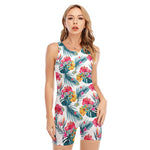 Aloha Hawaii Floral Pattern Print Sleeveless One Piece Swimsuit