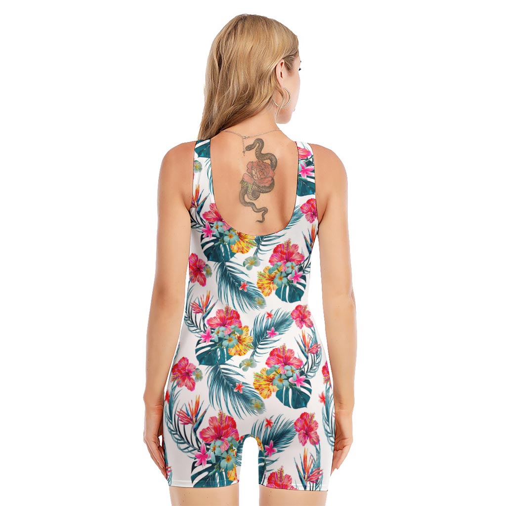 Aloha Hawaii Floral Pattern Print Sleeveless One Piece Swimsuit