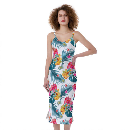 Aloha Hawaii Floral Pattern Print Slim Fit Midi Cami Dress