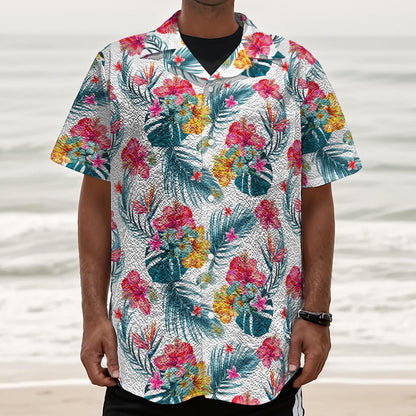 Aloha Hawaii Floral Pattern Print Textured Short Sleeve Shirt