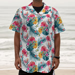 Aloha Hawaii Floral Pattern Print Textured Short Sleeve Shirt