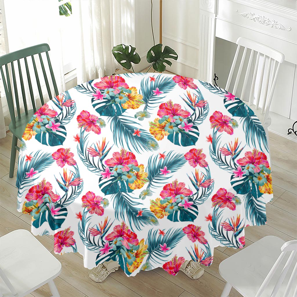 Aloha Hawaii Floral Pattern Print Waterproof Round Tablecloth