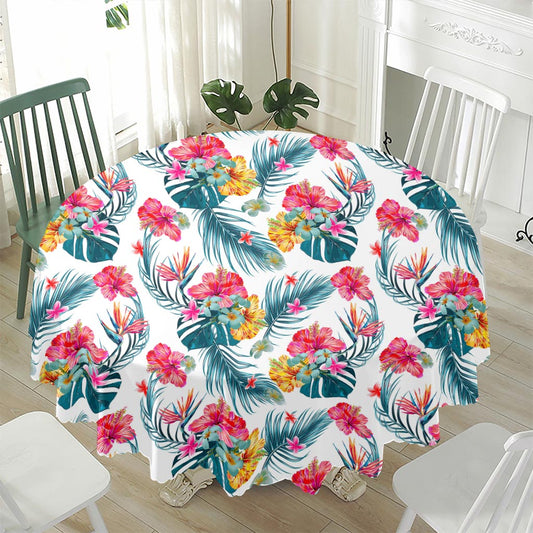 Aloha Hawaii Floral Pattern Print Waterproof Round Tablecloth