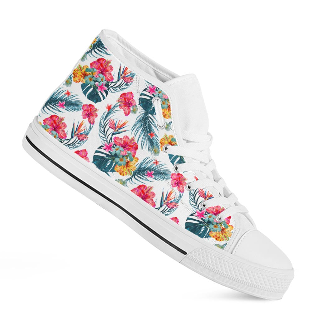 Aloha Hawaii Floral Pattern Print White High Top Sneakers