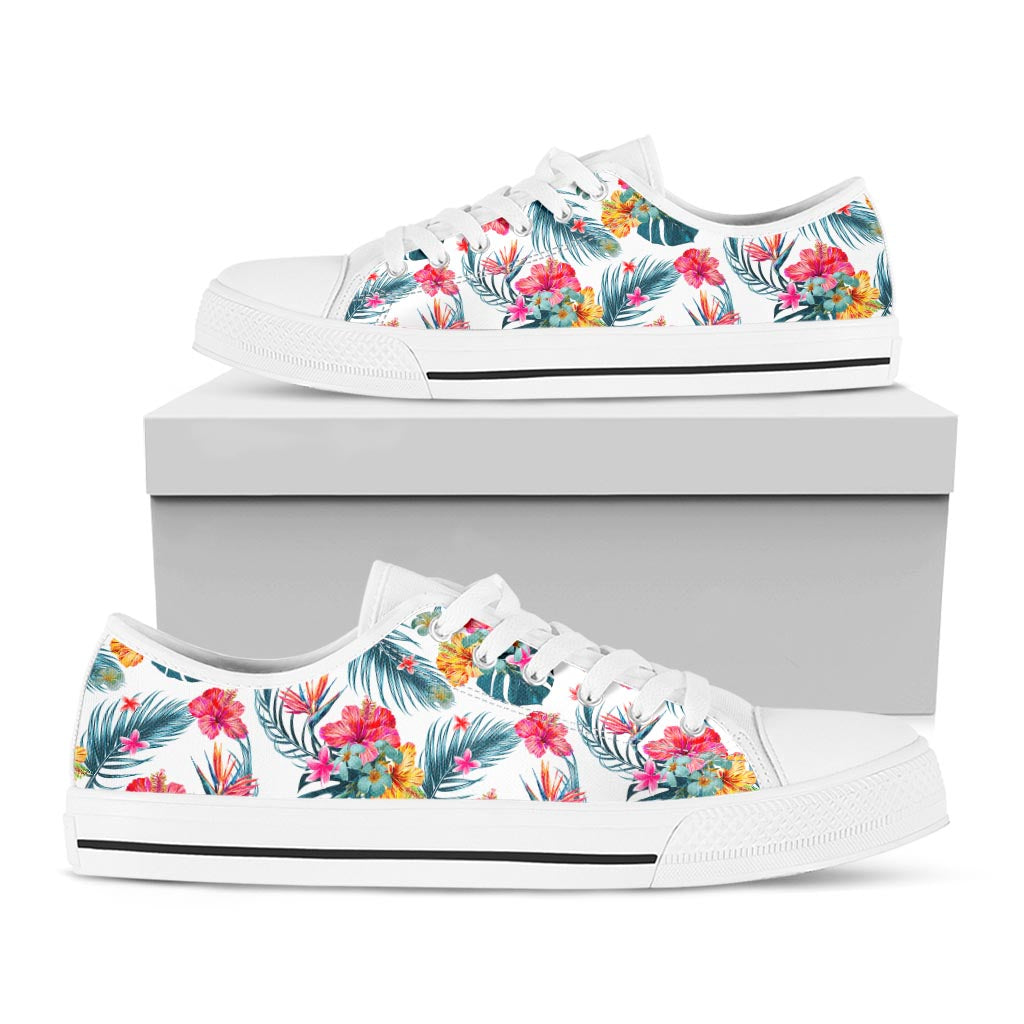 Aloha Hawaii Floral Pattern Print White Low Top Sneakers