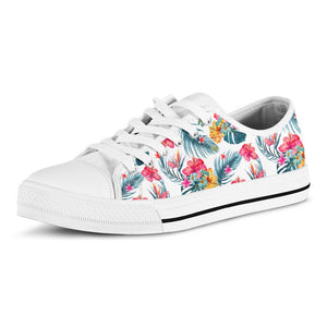 Aloha Hawaii Floral Pattern Print White Low Top Sneakers